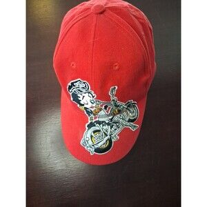 Vintage 2002 Biker BETTY BOOP Motorcycle HAT Adjustable Strap Cap Red